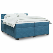 VIDAXL Box spring postelja z vzmetnico modra 200x200 cm žamet