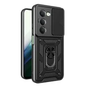 Oklepni ovitek MaX-Armor z obročem, kovinsko ploščico in zaščito zadnjih kamer za Xiaomi Redmi 15 4G/5G - black