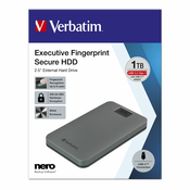 VERBATIM Zunanji trdi disk 2,5 1TB, Executive Fingerprint Secure, USB 3.2 Gen 1 / USB-C, siv