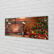 tulup.si Slika na akrilnem steklu Božično drevo dekoracijo darila kamin 140x70 cm 4 obešalnika