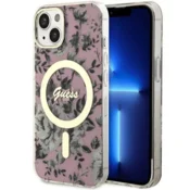 Originalni GUESS ovitek Flowers GUHMP14SHCFWSP z Magsafe za iPhone 14 6.1 - roza