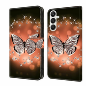 Eleganten etui ovitek za Samsung A55 5G, Metulj s kristali