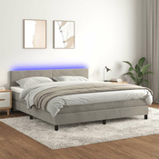 Greatstore Box spring postelja z vzmetnico LED svetlo siva 180x200cm žamet