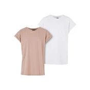 Girls Extended Shoulder Tee T-Shirt - 2 Pack White+Pink