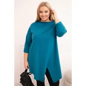 Kesi Womens cotton Plus Size asymmetric blouse with rolled sleeves teal