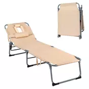 Northix Nastavljiv zložljiv ležalnik za plažo, 5 nastavljivih položajev, blazina, bež, 194 x 61 x 35,5 – 86,5 cm