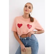Cotton blouse with apricot heart print