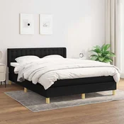 Greatstore Box spring posteljni z vzmetnico črn 140x190 cm blago