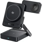 Baseus PicoGo AF21 prenosni 3v1 magnetni brezžični polnilec Qi2.2 35W črne barve za iPhone & AirPods & Apple Watch
