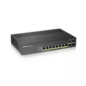 ZyXEL GS1920-8HPv2, 10 Port Smart Managed Switch 8x Gigabit Copper and 2x Gigabit dual pers., hybrid mode, standalone or NebulaFlex Cloud, 130 Watt PoE, fanless (GS1920-8HPV2-EU0101F)