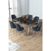 Hanah Home trpezarijski set Prah, sto i 6 stolica, ploca u dekoru Sonata, hromirane noge, antracit tkanina Babyface