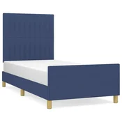 Vidaxl posteljni okvir brez vzmetnice Modra 90x200 cm Tkanina