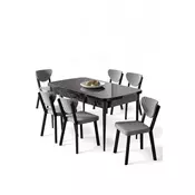 HANAH HOME Rasklopivi trpezarijski sto i stolice (7 delova) Exve Black Marble Grey