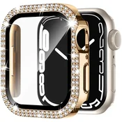 GS Ovitek 2 v 1 + kaljeno steklo za Apple Watch 7/8/9 41 mm, zlat