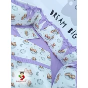 Bubamara037 Set za krevetac sa ogradicom od jastuka sa karnerom, sa lastišom, Ljubicasto-Beli