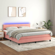 Krevet box spring s madracem LED ružicasti 180x200cm baršunasti