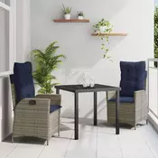 Vidaxl Komplet za jedilnico v vrtu z blazino 3 pcs Siva in črna Ratan