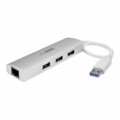 StarTech.com 3 Port mobiler USB 3.0 Hub plus Gigabit Ethernet - Aluminium USB Hub mit Gigabit Ethernet Adapter - Hub - 3 Anschlüsse - ST3300G3UA