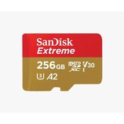 SDXC SANDISK MICRO 256GB EXTREME, 190/130MB/s, A2, UHS-I, C10, V30, U3, adapter