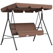 OUTSUNNY Vrtni gugalnik 3 sedeži z nastavljivo senčnico, zunanji gugalnik s prezračljivim sediščem iz texteline in kovine, nosilnost do 240 kg, 172x110x153 cm, rjava