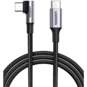 UGREEN US334 Angled – 90° kotni podatkovni kabel Type C na Type C 2m, 100W, 5A – črn