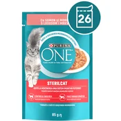 Purina ONE STERILCAT mokra hrana za odrasle mačke, mini fileti z lososom in korenjem, 26x85g