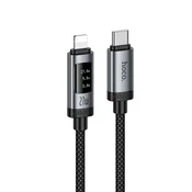 Hoco USB-C–Lightning kabel Hoco PD 27 W, 1,2 m, z zaslonom U148, črn