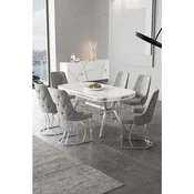 Hanah Home trpezarijski set Epal, sto i 6 stolica, ploca u dekoru belog mermera, hromirane noge, siva tkanina Babyface