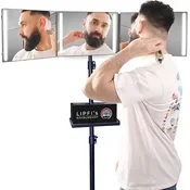 LIPFISBARBERSHOP.COM 360° trodelno ogledalo s stojalom, LED osvetlitvijo in USB-C polnjenjem