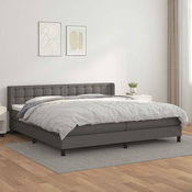 Greatstore Box spring postelja z vzmetnico siva 200x200 cm umetno usnje