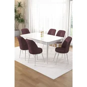 Hanah Home trpezarijski set Pir, sto i 6 stolica, bela ploca, puder roze tkanina Babyface