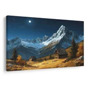 Slika zimska gorska koča ponoči - 150x100