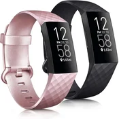 shumee 2x TRAK ZA Fitbit Charge 3/4 ROZA ČRN TPU NEPREMOČLJIV ZAPESTNI L