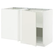 METOD Ugaoni podni ormaric s policom, bela/Veddinge bela, 128x68 cm