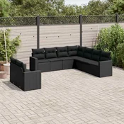 9-dijelni set vrtnih sofa s jastucima crni od poliratana Crna 66 x 62 x 69 cm