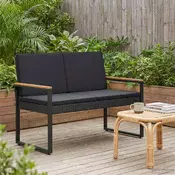 vidaXL Zunanja klop z blazino Črna 107 x 61 x 80 cm poli ratan