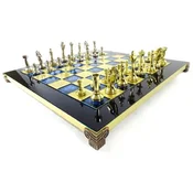 Casa Padrino luxury chess set black/blue/gold/silver/brass 36 x 36 cm - Modern chess set - Hand painted brass chess board with metal chess pieces - Luxury decorative accessories