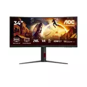 AOC zakrivljeni gaming monitor 240 Hz, 34, CU34G4Z, 3440×1440, 21:9, 450 cd/m2, 0,5 ms, HDMI×2/DisplayPort/USB×2