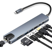 Fast Asia Adapter-konvertor TIP C na HDMI+2xUSB 3.0+SD/Micro SD+2xTIP C+RJ45 ( 791 )