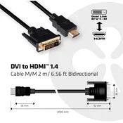 club3D CLUB 3D CAC-1210 DVI-D Dual Link 24+1-polni vtič na HDMI 2m (črn) ognjevaren kabel, (20418282)