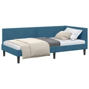 Vidaxl Kotna postelja z vzglavjem Modra 100 cm x 200 cm Žamet