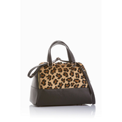 Usnjena torbica trapez s poni krznom leopard