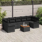 Sjedeća garnitura za vrt 8 kom. 7-Broj sjedala Crna poliratan 298 x 132.5 x 69 cm