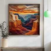 WallXpert uramljena MDF slika DOS068-70, slojeviti kanjon u toplim tonovima pri zalasku sunca, 70 x 70 cm