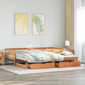 vidaXL Izvlečna dnevna postelja s predali rjava 90x190cm borovina