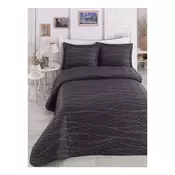 Crni lagani prošiveni prekrivac za bracni krevet s jastucnicama Verda Gray, 200 x 220 cm
