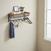 Songmics Stenski obešalnik za plašče 30x66x27 cm rjav