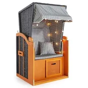 Casa Padrino beach chair brown/black/gray/white 81 x 72 x H. 160 cm - Wooden beach chair with roof and LED lighting - Garden furniture - Pool furniture - Outdoor furniture