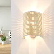 Stenska svetilka Lindby Lautaro, bambus, višina 25 cm, E27 - Dnevna soba/jedilnica - Podeželska hiša/Rustikalna - svetel les