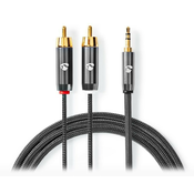 NEDIS PROFIGOLD stereo audio kabel/ 3,5 mm jack konektor - 2x RCA vtič/ bombaž/ siv/ BOX/ 1 m